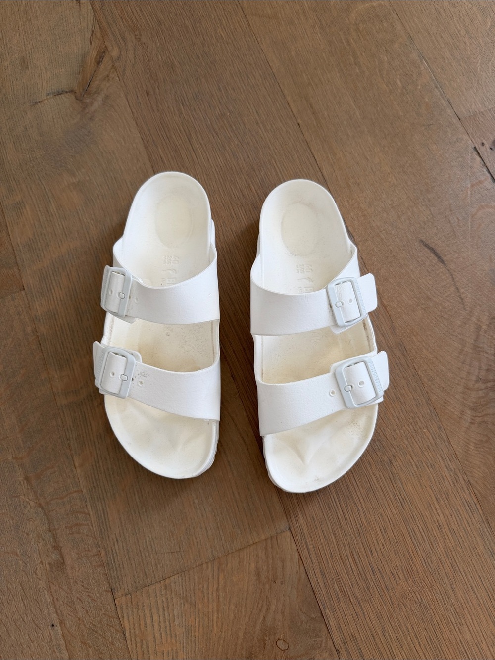 Birkenstock White Double-Buckle Slide Sandals
